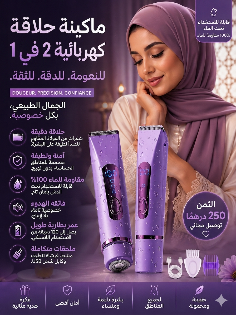 الدار البيضاء - ماكينة حلاقة كهربائية 2 في 1 للمناطق الحساسة للنساء